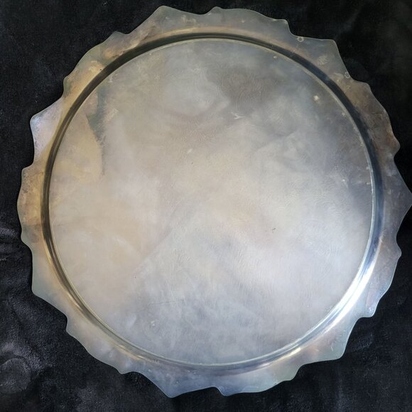 Extra Large Vtg Leonard Silverplate Ornate Round Serving Tray Scalloped Edges - Picture 8 of 10